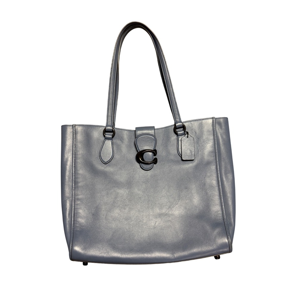 Coach Theo Tote Blue Leather Shoulder Bag Tote Gunmetal Hardware CA114